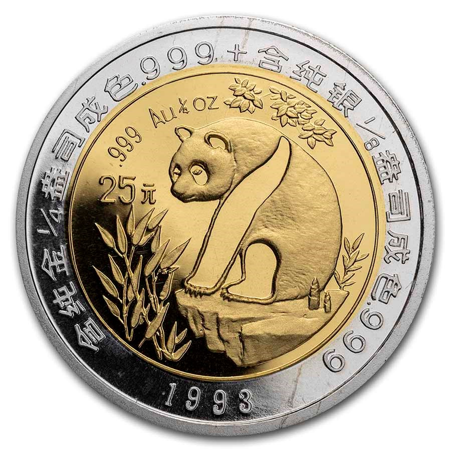1993 bi-metallic Panda, quarter ounce gold within eighth ounce silver